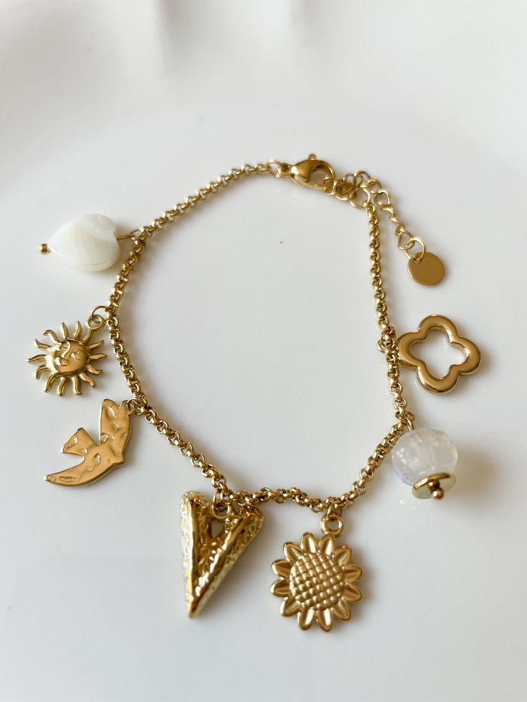 bracelet breloques oiseau doré