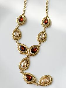 Collier strass marron doré