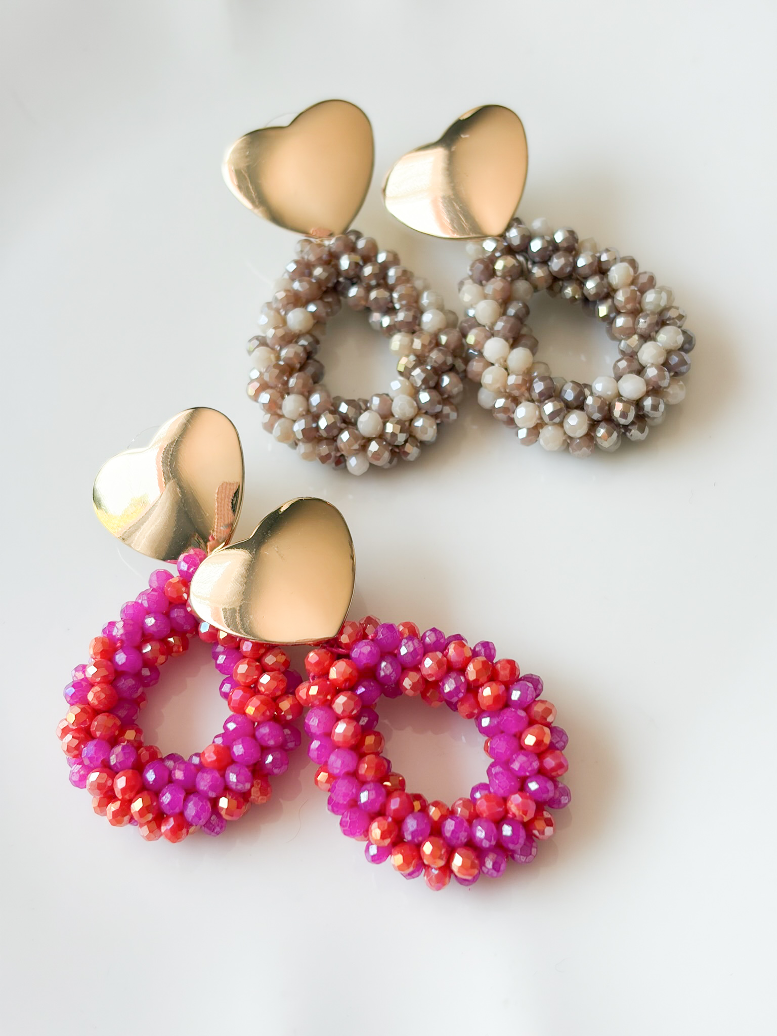 Boucles perles coeur rose doré