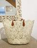 Sac panier dentelle fleur beige
