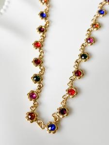 Collier fleurs multicolore doré