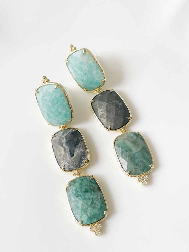 Boucles pierres Diana Amazonite doré