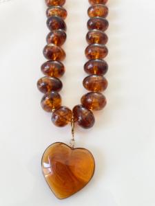 Collier Tissa coeur marron doré