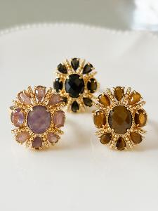 Bague pierres Bianca noir doré