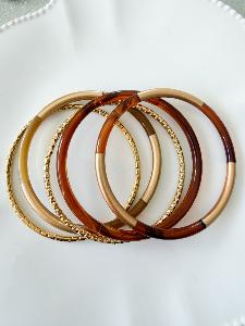 Bracelet 5 rangs marron doré