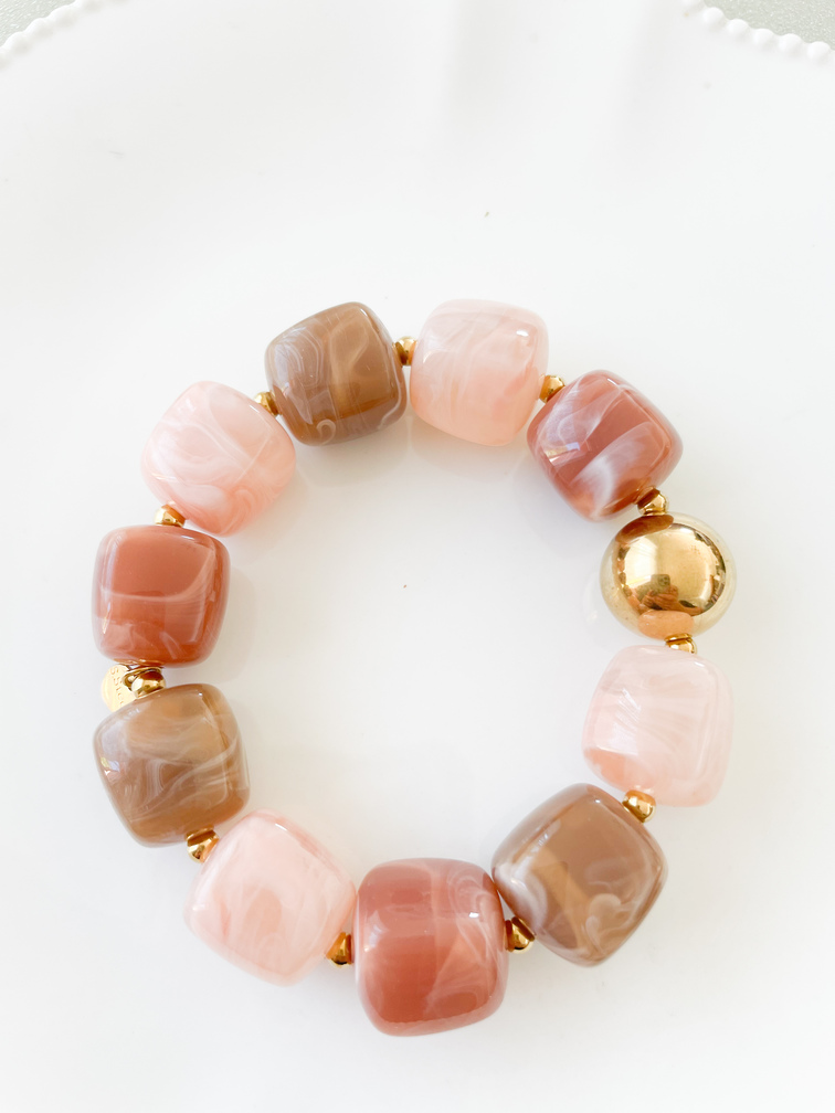 Bracelet perles duo vieux rose beige doré