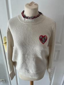 Pull liberty coeur crème taille unique