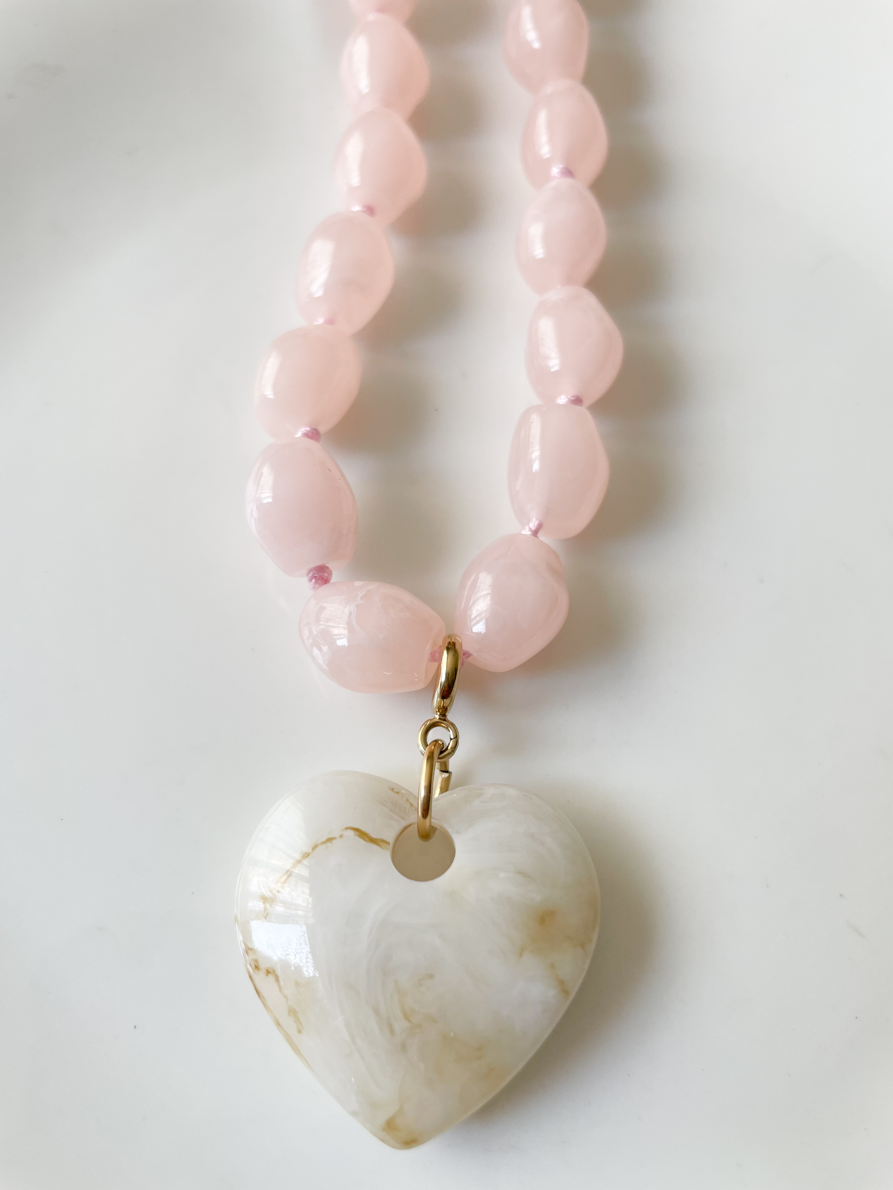 Collier Coeur rose blanc doré
