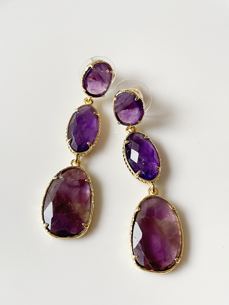 Boucles pierres Tribu Amethyste doré
