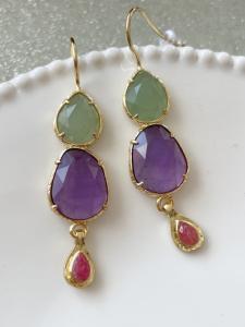 Boucles pierres Imana violet doré