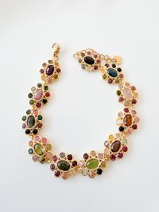 Bracelet pierres fleurs doré