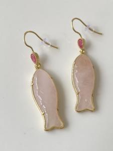 boucles poisson pierre rose doré