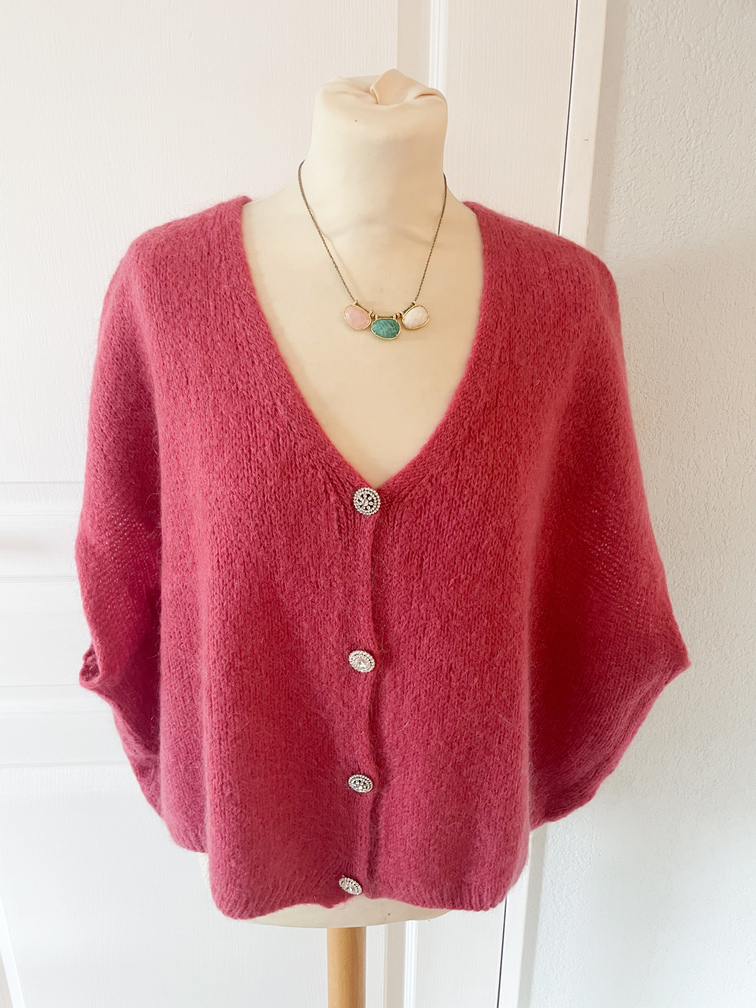 Gilet sans manche Kid mohair framboise