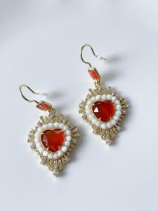 Boucles pierres coeur ex voto orange doré