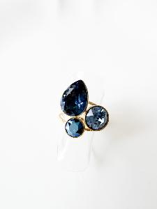 Bague cristal goutte bleu gris doré