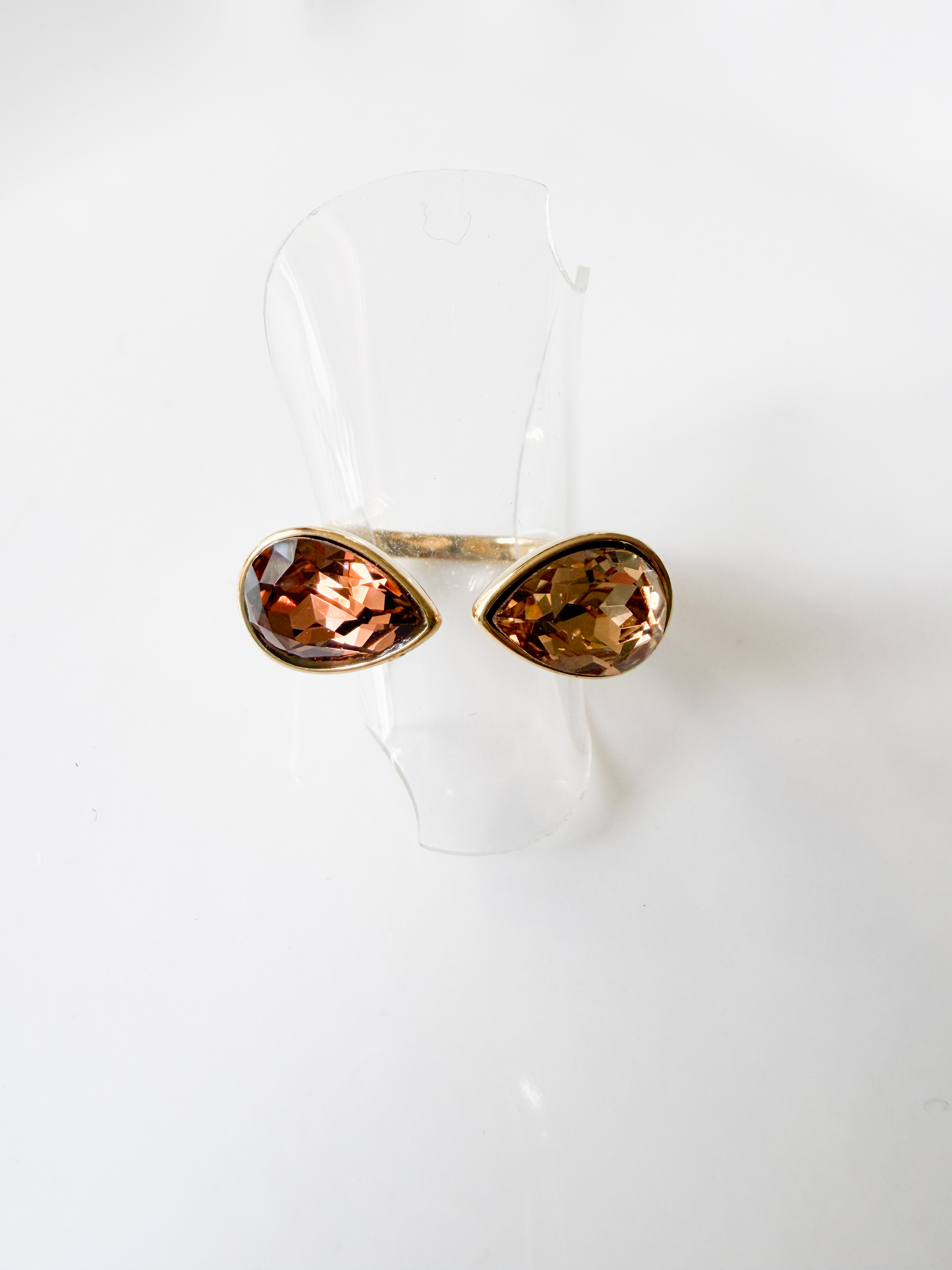Bague cristal 2 gouttes beige doré