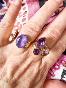 Bague Cristal goutte violet doré