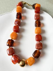 Collier perles multi marron doré