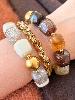 Bracelet perles marron paillettes doré