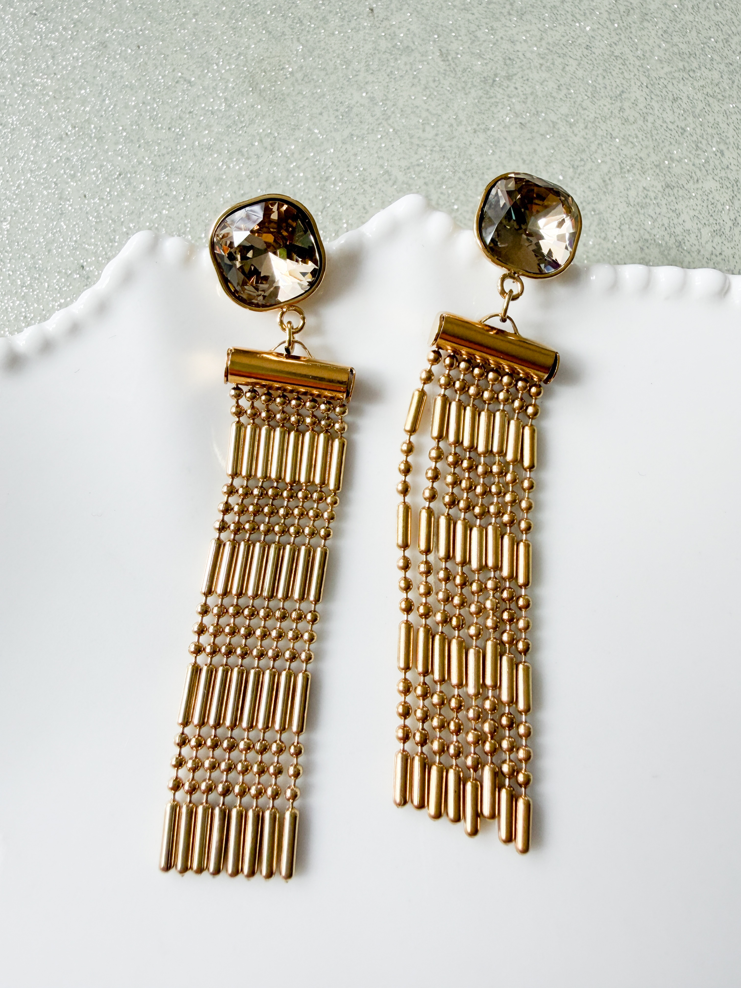 Boucles cristal chainettes champagne doré