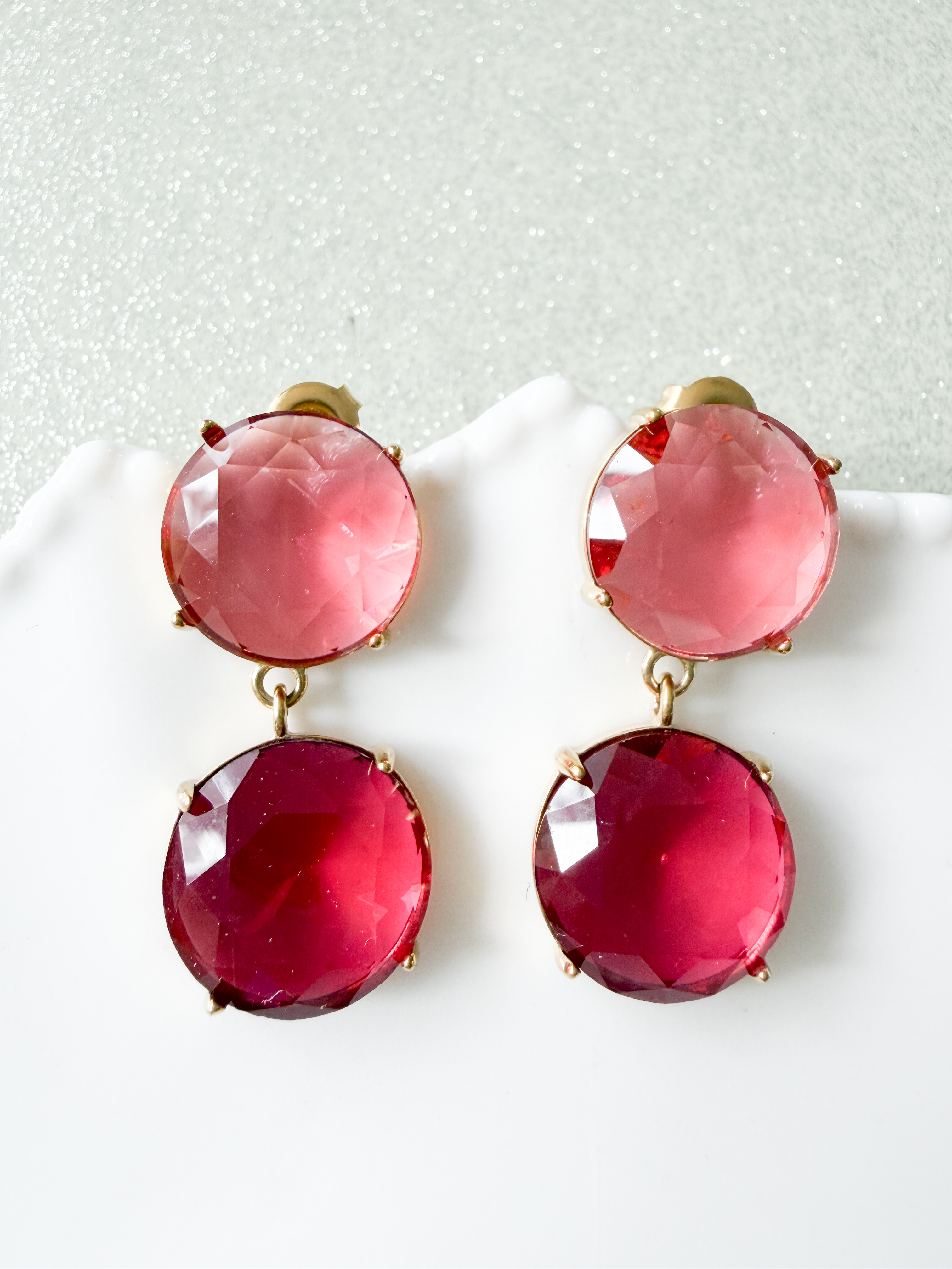 Boucles cristal rondes framboise doré