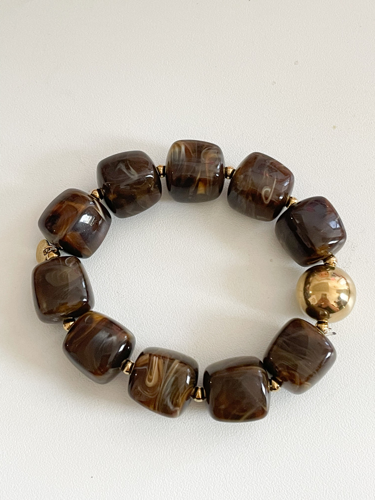 Bracelet perles marron doré