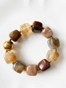 Bracelet perles duo beige marron doré