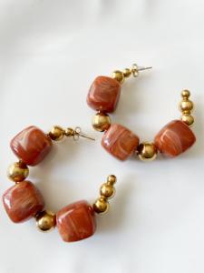 Boucles créoles perles marron doré