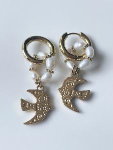 Boucles Oiseau perles doré
