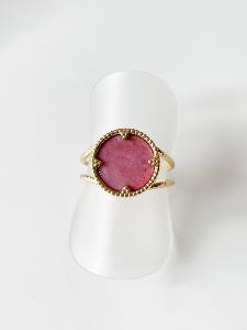 Bague ronde Rhodonite doré