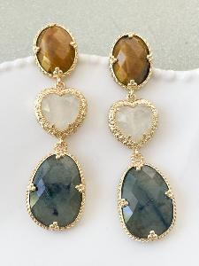 Boucles pierres Gloria coeur doré