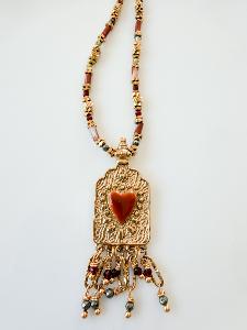 Collier médaillon coeur marron doré 