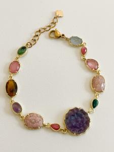 Bracelet pierres fleur multi doré