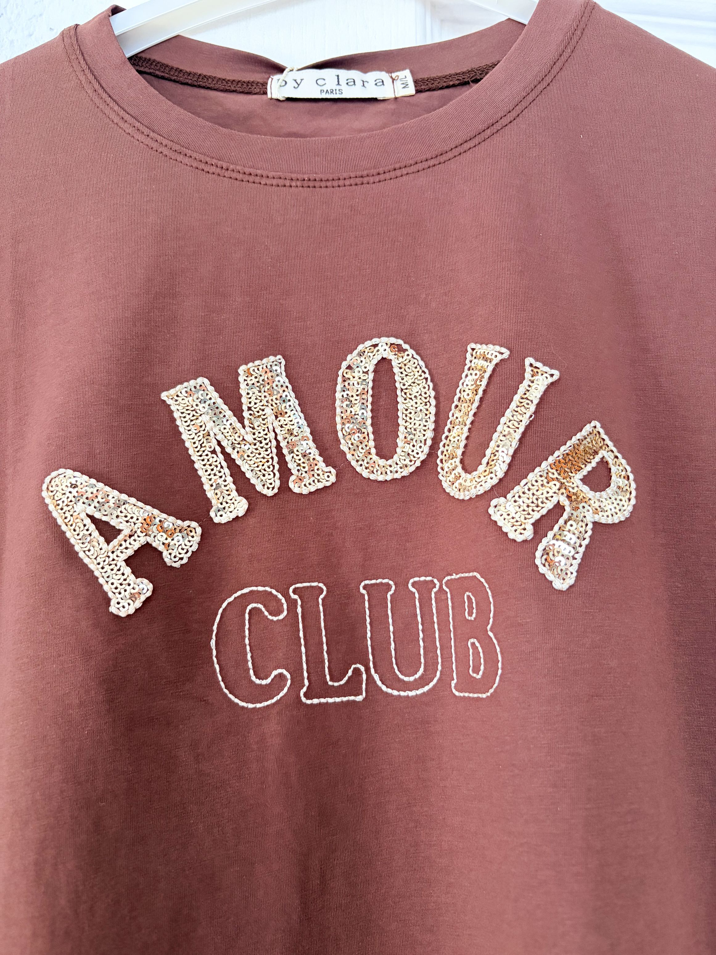 T shirt Club Amour marron paillettes 36 38