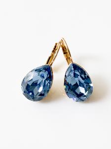 Boucles cristal goutte bleu denim doré