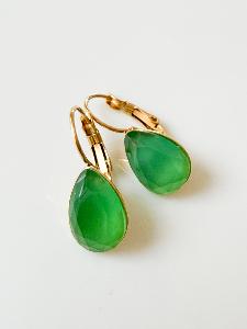 Boucles pierres goutte Agathe verte doré