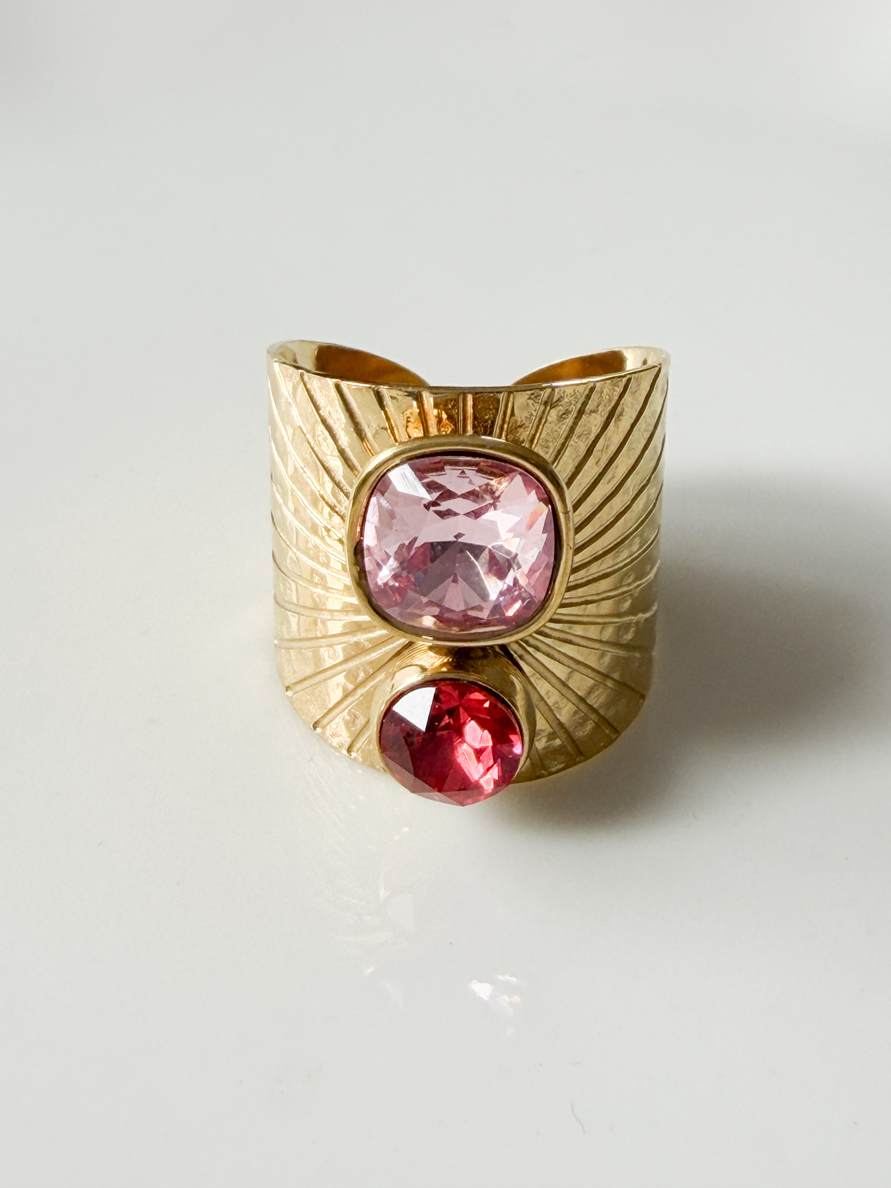 Bague cristal large rose doré