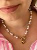 collier coeur perles blanches doré