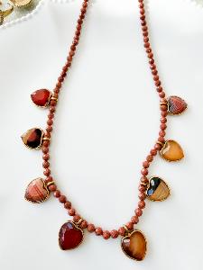 Collier pierres coeurs marron doré