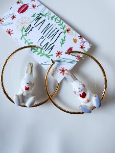 Boucles créoles lapin porcelaine du live