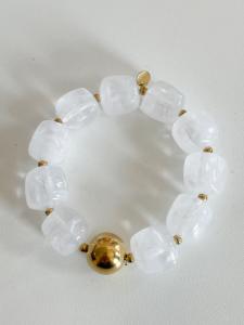 Bracelet perles blanc doré