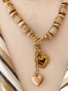 Collier Ame beige doré