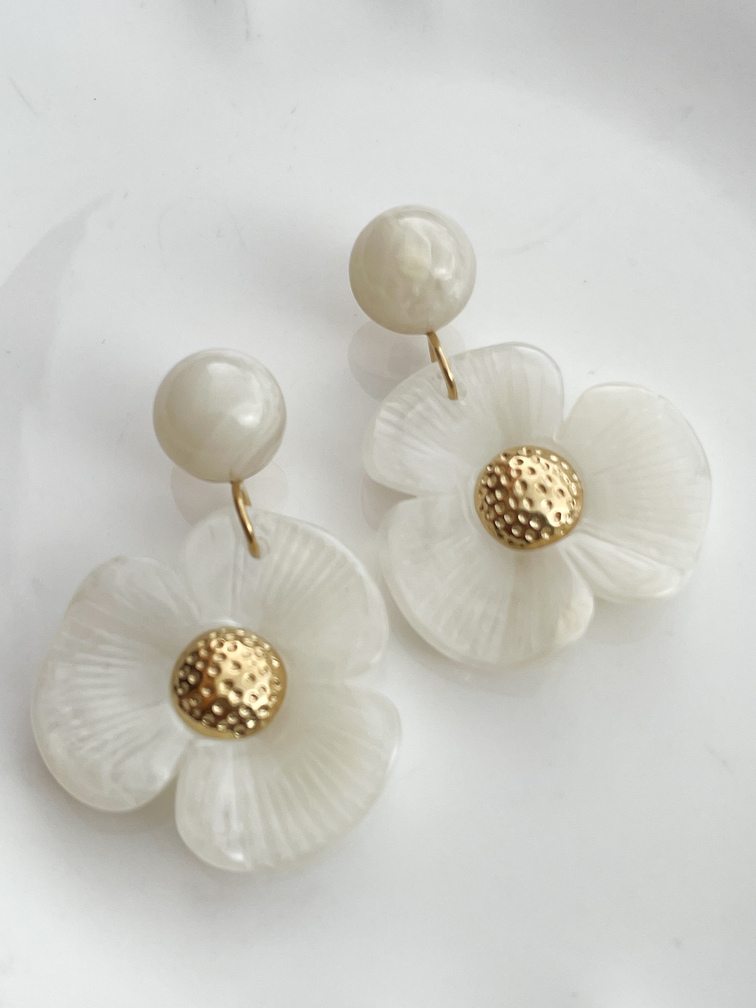 Boucles fleurs pensée blanc doré