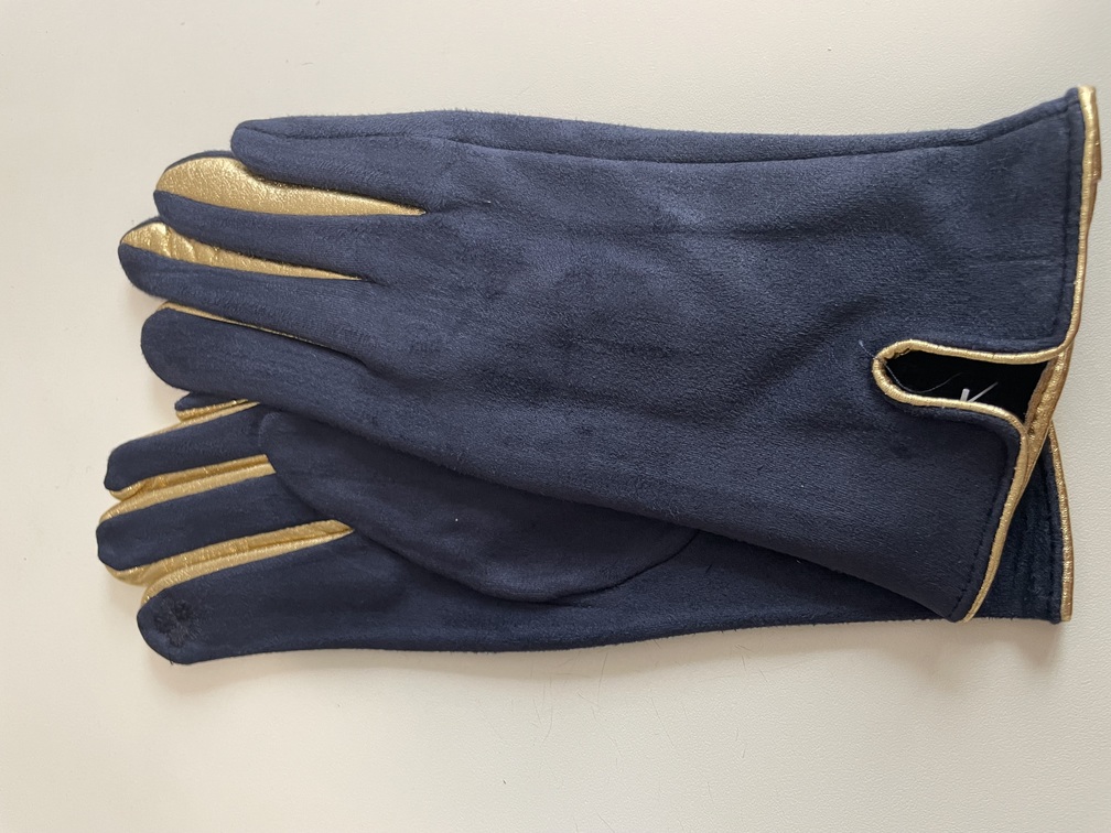 gants tactiles bleus doré
