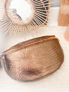 Sac banane cuir marron bronze doré
