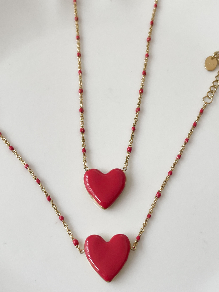 Collier coeur rouge doré