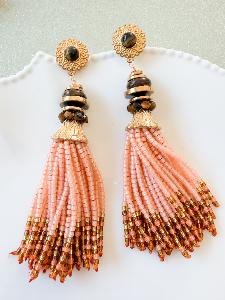 Boucles Bohème perles rose doré 