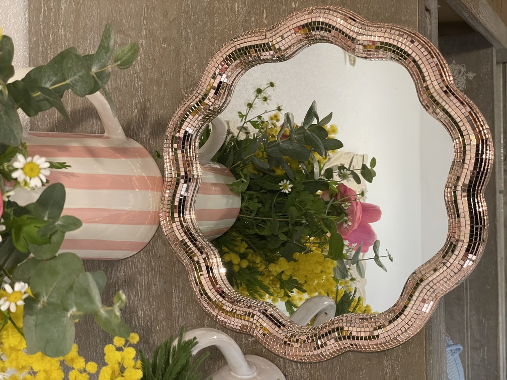 Miroir disco fleur rose gold