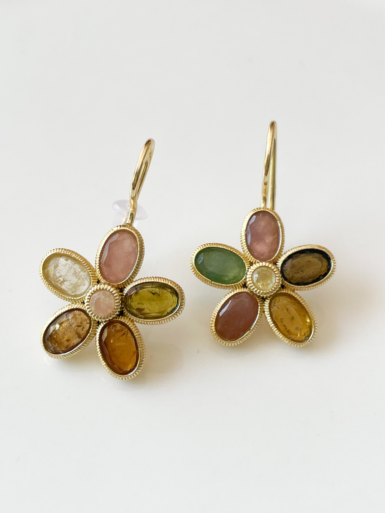 Boucles fleur pierre doré