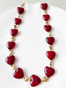 Collier coeur bordeaux doré